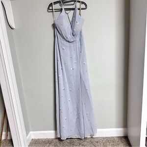 Jenny Yoo Soft Blue Maxi Dress 14 faux wrap bust lined side slit flowing   New